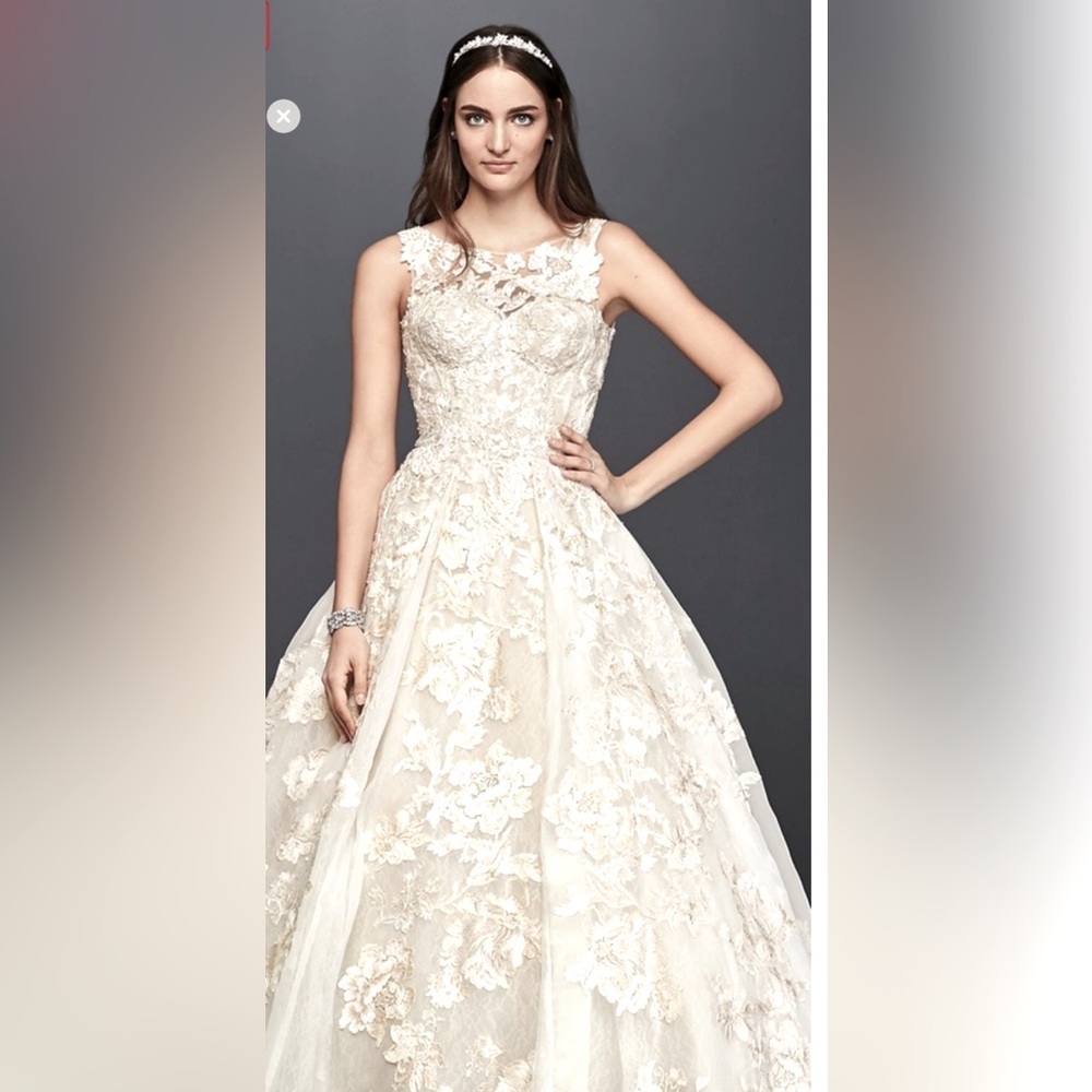 NWT! 😍UNALTERED OLEG CASSINI IVORY CHAMPAGNE BEADED/LACE WEDDING GOWN, SIZE 10